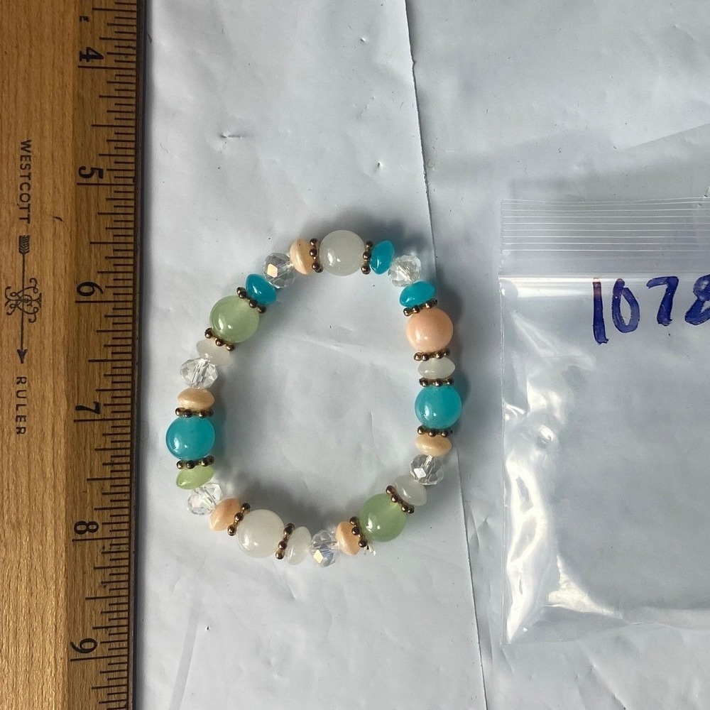 Beaded Stretch Bracelet Blue Peach Green White Crystal Accents‎ Women